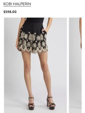 Kobi Halperin Black Annabel shorts with Cream Lace Trim and beads.